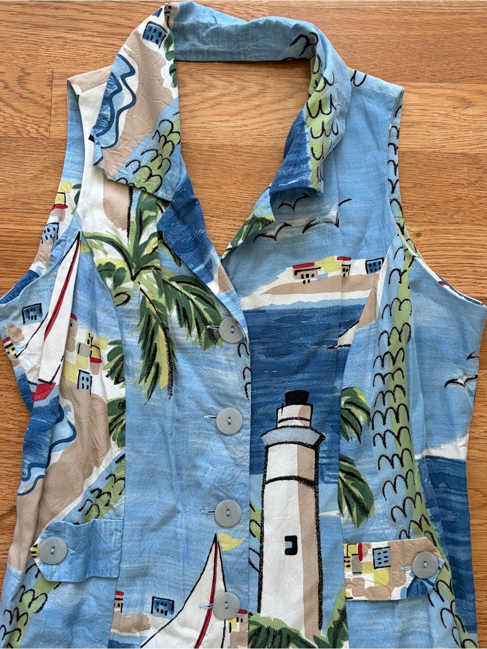 Light Blue Nautical Print Maxi Dress - Picture 3 of 7